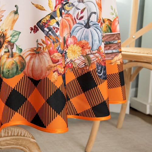 MikiUp-Thanksgiving-Fall-Tablecloth-Harvest-Pumpkin-Round-Table-Cloth-Farmhouse-Holiday-Checkered-Table-Cover-for-Party-Picnic-Dinner-Decor-Orange-60-Inch MikiUp Thanksgiving Fall Tablecloth Harvest Pumpkin Round Table Cloth Farmhouse Holiday Checkered Table Cover for Party Picnic Dinner Decor Orange 60 Inch