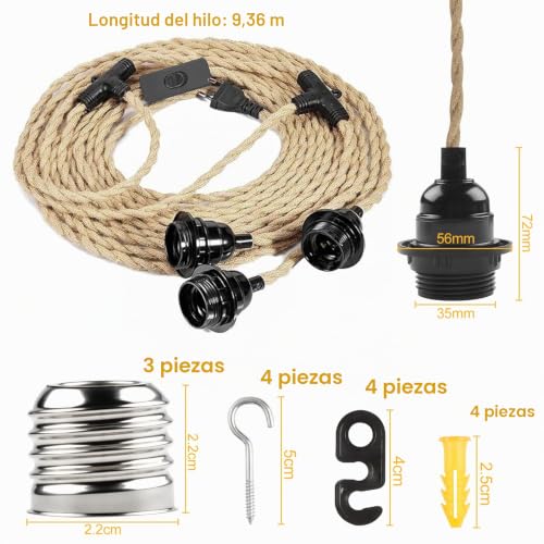 Portalámparas E27 vintage con interruptor y 9,36m de cable para iluminación retro 2