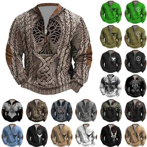 Men's 3D Digital Print Sweatshirt Quarter Zip Oversized Long Sleeve Sweatshirt Pullover Fall Winter Fashion Vintage Tops Black,XXL
