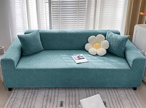 Image of Cortina Velvet Sofa Cover with Tassels | Sofa Couch Protector | Machine Washable Sofa Topper (Green, Four Seater)