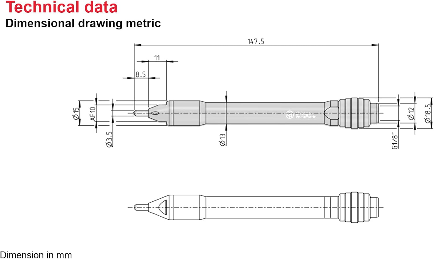 Chicago Pneumatic CP9161 - Engraving Pen Air Scribe with Integrated 6.5 ft (2 m) Hose - 11400 BPM (New Version)