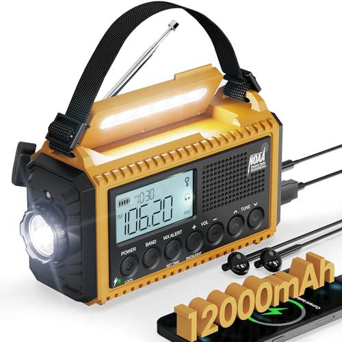 Roxicosly 12000mAh Emergency Radio, Hand Crank, Solar Powered, Rechargeable Weather Radio,...