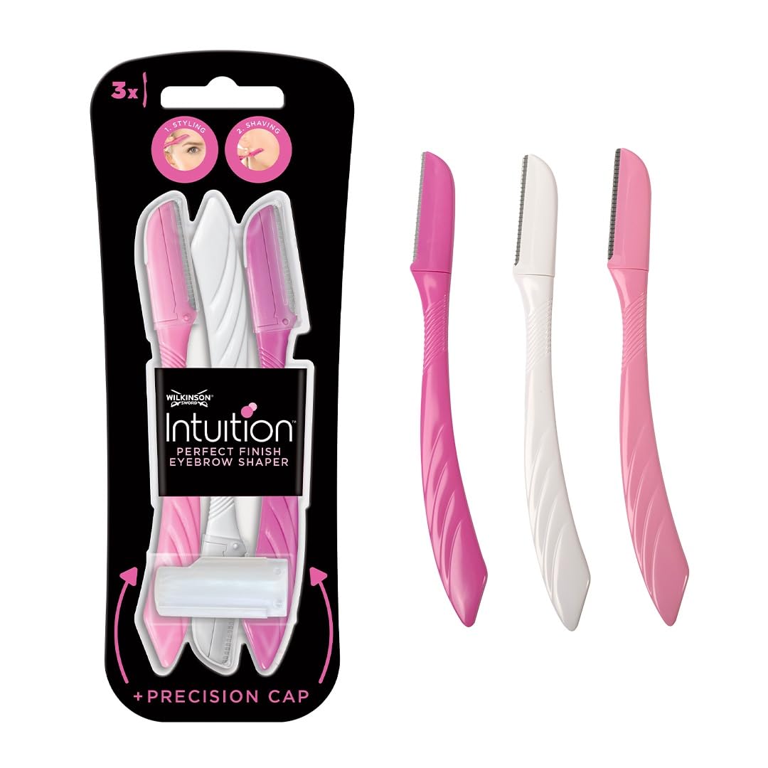 Wilkinson Sword Intuition Eyebrow Shaper for Women, Pack of 3 Disposable Razors, Exfoliating Dermaplaning Tool, Facial Hair Remover & Trimmer
