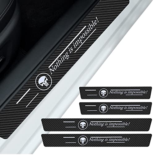 neynavy 4 PCS Car Carbon Fiber Leather Door Sill Protector, Universal Self-Adhesive Welcome Pedal Protector, Black Scratch-Resistant Door Edge Guards (Skull #Nothing is Impossible!), NEFZT508KLT-4PS