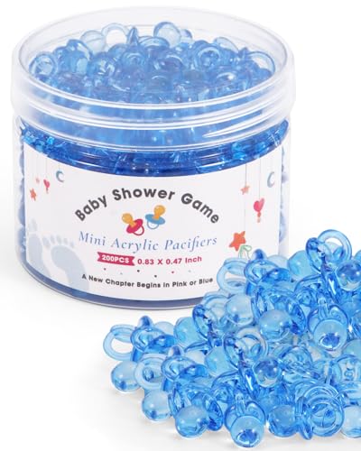 200PCS Mini Acrylic Pacifiers for Baby Shower Games 0.83 Inch Clear Blue Pacifiers Bulk Chupones para Gender Reveal Party Favors Decorations & Craft Supplies