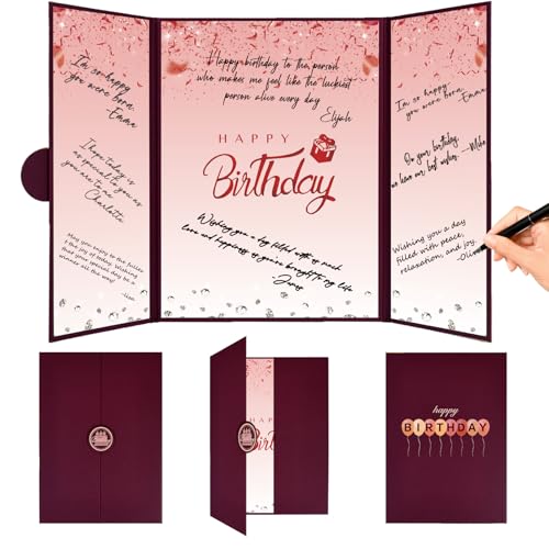 Image of Crenics Burgundy Birthday Decorations for Women Men, Creative Birthday Guest Signature Book Alternative 18 inch x 12 inch, Awesome Birthday Gifts for Girls or Boys