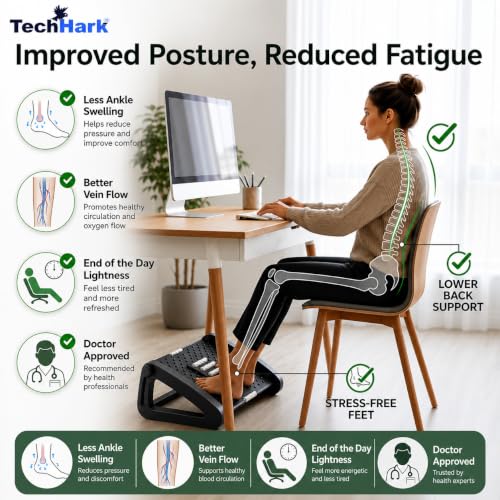 Image of TechHark Adjustable Footrest with Massage Surface, Ergonomic Design for Office and Home Under Desk Foot Rest, Height Adjustable, Black(6-Month Warranty)