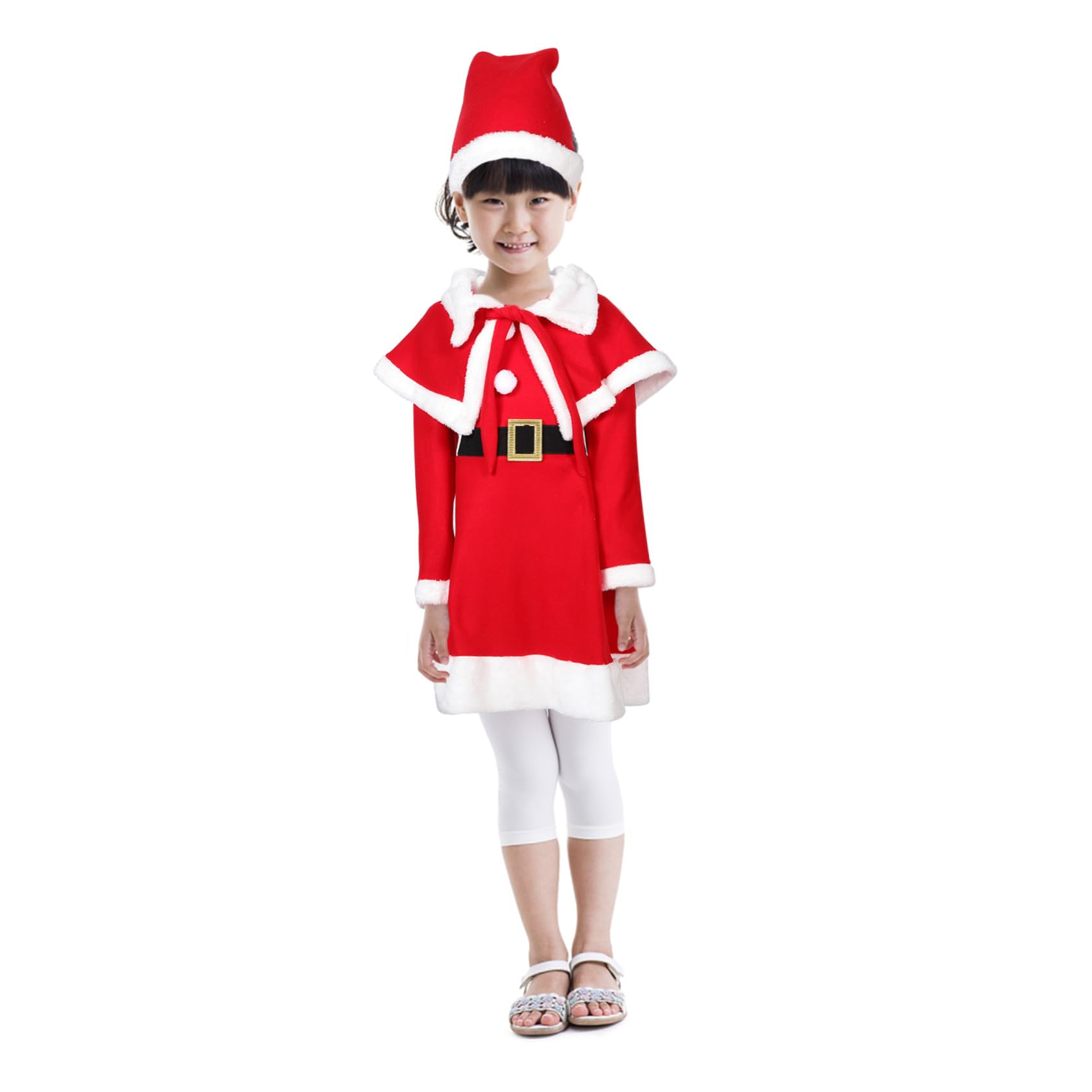 FRCOLOR Vestito Natale Lunga con Cappello e Sciarpa Costume per Feste Invernali Christmas Outfit per Ragazze