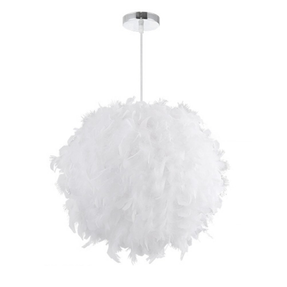 Lustre suspension plume blanche compatible ampoule LED luminaire salon chic