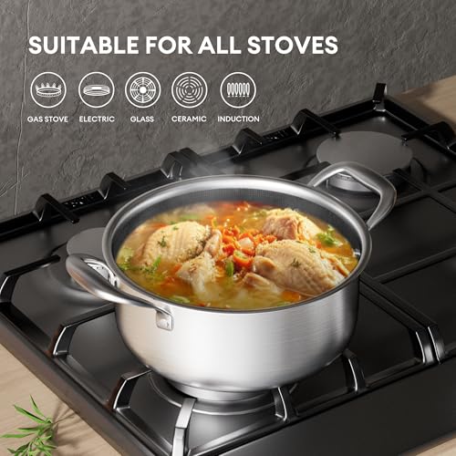 Image of COOKER KING Stainless Steel 6 Pcs Pots Set, 1.5 & 2QT Saucepan and 5-Quart Pots with Lids, Non Stick, Non Toxic, Stay-Cool Handles, Induction, Oven, Dishwasher Safe