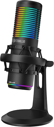 TOALLIN CM20P - Micrófono de condensador USB RGB para juegos, transmisión, conferencias, podcasts, grabación, cancelación de ruido y volumen