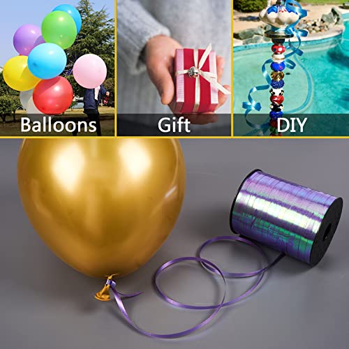 Image of PartyWoo Purple Curling Ribbon, 500 Yard for Crafts, Balloons, Gift Wrapping - Lavender Holographic Iridescent Color String for Florist Flower (1 Roll)