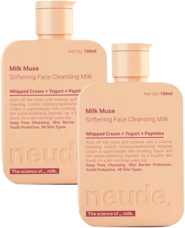 Milk Muse 100ml Daily Face Cleanser Cleansing Milk with Peptides, Whipped Cream; Deep Pore Non-Drying Cleanser for Acne Prone & Sensitive Skin; Hydrating Face Wash Cleansing Milk - Pack of 2