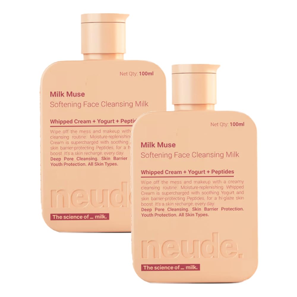 Neude Milk Muse 100ml Daily Face Cleanser Cleansing Milk with Peptides, Whipped Cream; Deep Pore Non-Drying Cleanser for Acne Prone & Sensitive Skin; Hydrating Face Wash Cleansing Milk - Pack of 2
