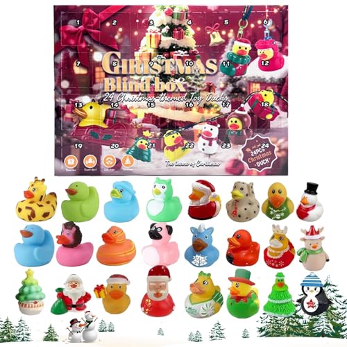 Calendario de Cuenta Atrás con Patos Navideños,24 Patitos De Goma Mini Navideños | Juguetes Para Baño Regalos Para Calcetines Para Niños Y Niñas Diversión En Casa Fiestas