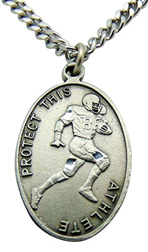 Solid Pewter Football Medal with Chain and Saint Sebastian Holy Card Boxed Set
