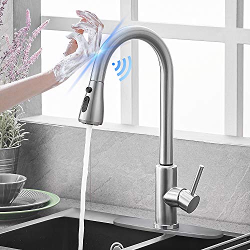 Qomolangma Brushed Nickel Touch Sensor Kitchen Faucet With Pull Down Sprayer thumb #1