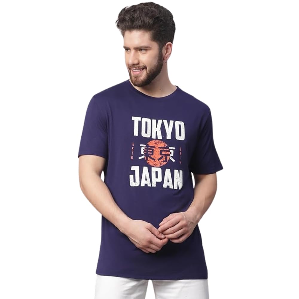 door74 Mens Printed Navy Blue Regular Tshirt-picture-33