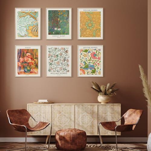 Image of Habseligkeit William Morris Wall Art Prints, Retro Wall Decors for Room Aesthtic, Warm Posters for Bedroom Decor Aesthetic Unframed, 8x10in, Set of 6