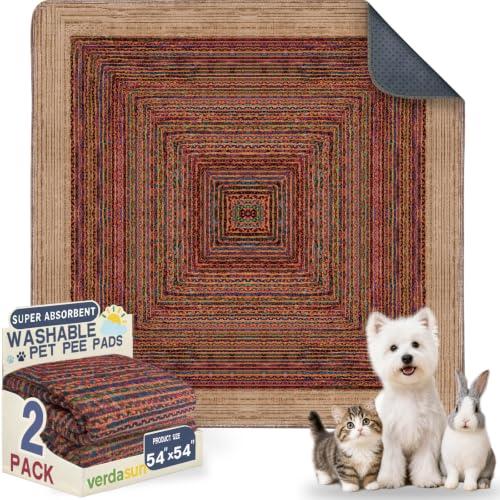 Image of Washable Pee Pads for Dogs, Reusable Puppy Potty Training Pads, Ultra-Absorbent Thick Waterproof Leak-Proof Non-Slip Pads & Mat for Crate, Playpen, Floor, Whelping & Housebreaking , 2 Pack 54 inchx54 inch