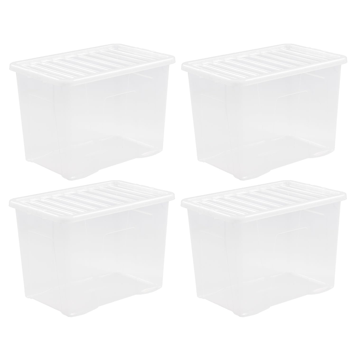 (Set of 4) 80L 80 Litre Crystal Clear Plastic Storage Box With Lid Transparent Storage Container Medicine Toys Garage Office Home & Kitchen Made in UK (80 LITRE, Crystal Container)