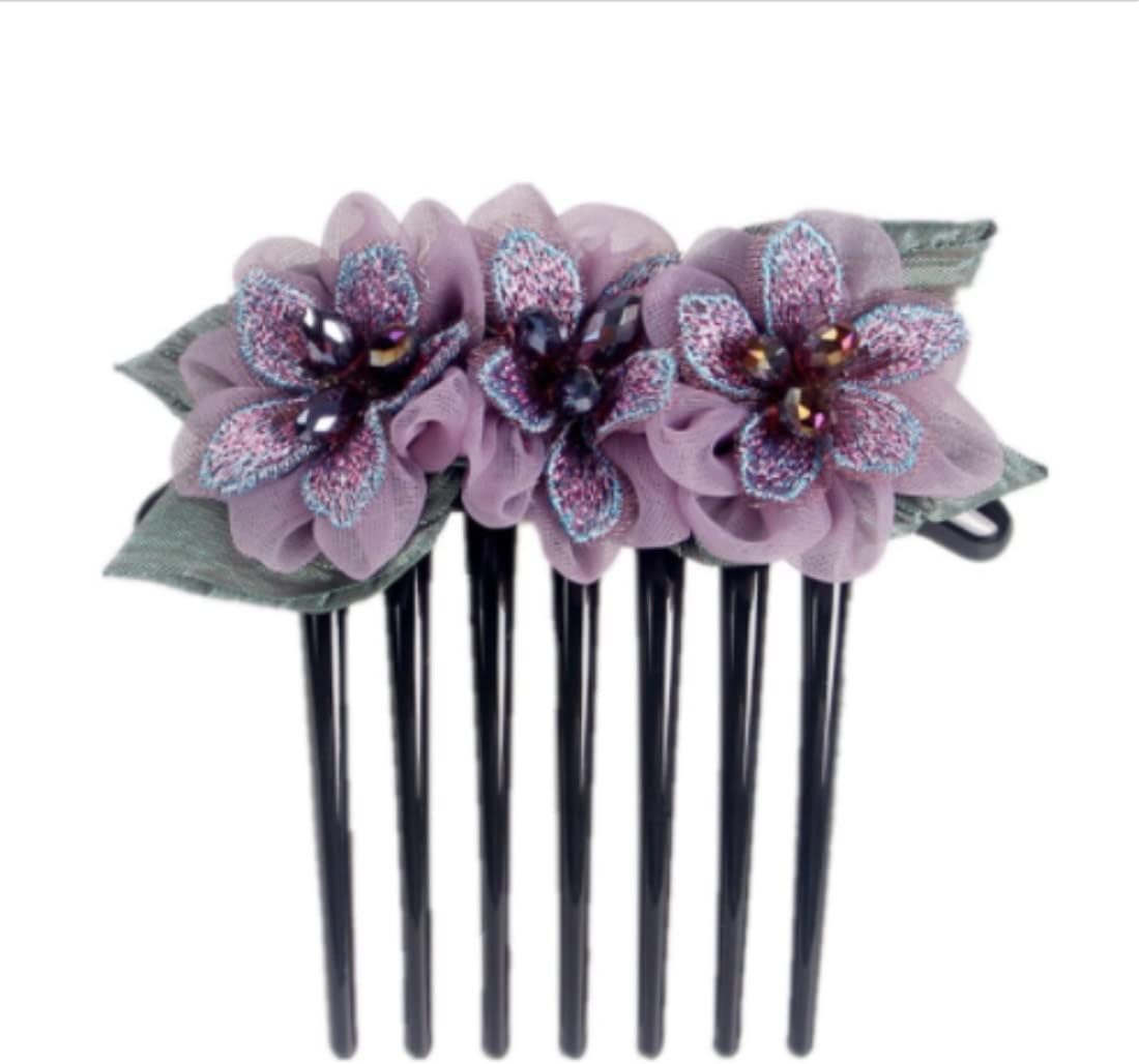 Wedding Hair Comb Hair Side Comb Hair Comb Clip Rose Flower Hair Side Comb Simple Hair Comb Simple Clip Headpiece Hair Clip Comb for Women Girls Bridal Hair Comb Pins Side Comb (Color : Purple, Size