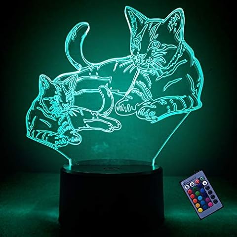 Optical Illusion 3D Cat Night Light 16 Colors Changing USB Power Remote Control Touch Switch Decor Lamp LED Table Desk Lamp Brithday Children Kids Christmas Xmas Gift Cover