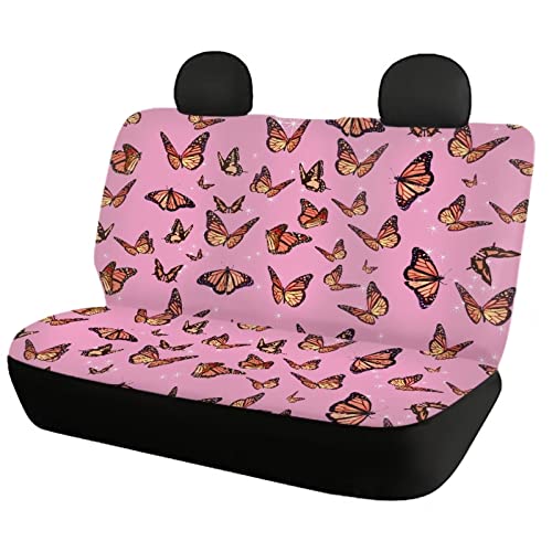 Image of Pink Butterfly Print Automotive Seat Cover Full Set Custom Front Back Seat Cover Easy Install Soft Breathable Universal Car Seat Protector for Women Men Fitted Car Interior Accessories for Trucks