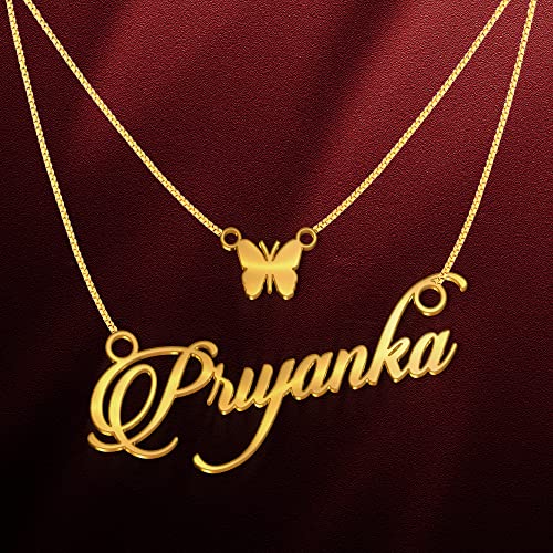 Image of Priyanka Cursive Gold & Silver Name Pendant Necklace, Best Jewelry Gift for Girls.