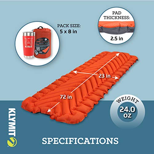 Klymit Static V Inflatable Sleeping Pad For Camping, Lightweight Hiking And Backpacking Air Bed For Cold Weather,Orange #TOP3
