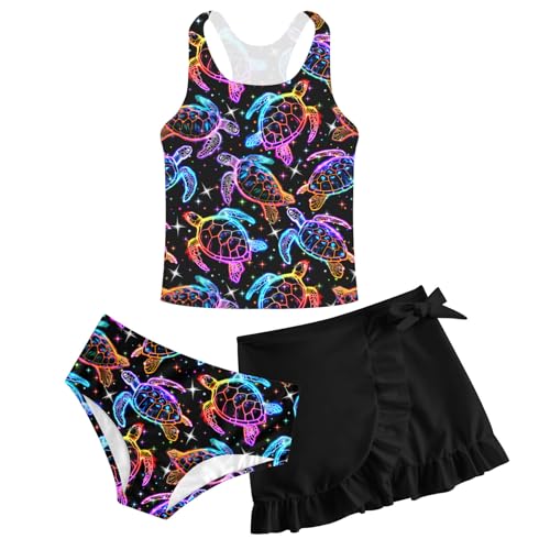 Image of Girls Swimsuit 3 Piece Bathing Suit Quick Dry Tankini Set with Cover Up Beach Skirt Tankini Swimwear 5-16 Years