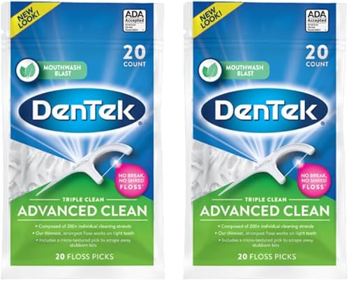 DenTek Triple Clean Advanced Clean - Púas de hilo dental, sin roturas y sin triturar, 20 unidades (paquete de 2)