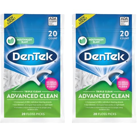 DenTek Triple Clean Advanced Clean Floss Picks, No Break & No Shred Floss, 20 Count (Pack of 2)