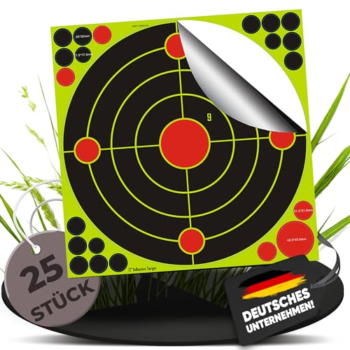 Fritz Cell 1201   Juego de 25 dianas dianas autoadhesivas para todos los rifles, pistolas, rifles de aire, airsoft, BB, diábolo, compatible con objetivos Splatterburst