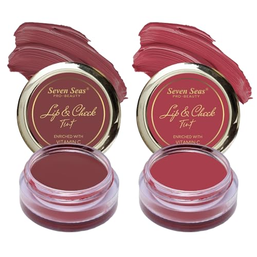 Image of Seven Seas Lips & Cheek Tint Combo Pack of 2 | Matte Natural Blush for Women | Lip Tint with Vitamin E | Nourishing Cheek Tint (Copper Rust, Hippie Pink)