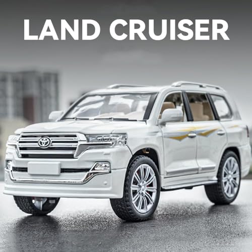 Image of 1:24 Toyota Land Cruiser SUV Diecast Scale Model Alloy Metal Pull Back car for Kids with Openable Doors & Light, Music Toy Vehicle (White)