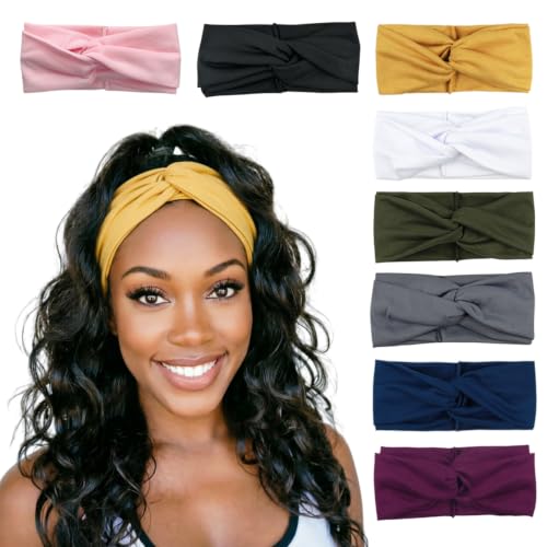 Image of DRESHOW 8 Pack Headbands for Women Yoga Knotted Headbands Elastic Criss Cross Hair Accessories Sports Head Wrap Non Slip