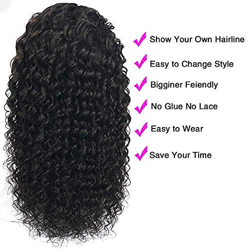 Image of XSY Headband Wig Deep Wave Human Hair Wigs 14 Inch Curly Headband Wigs for Black Women Glueless None Lace Front Wig Machine Made Wigs Natural Color