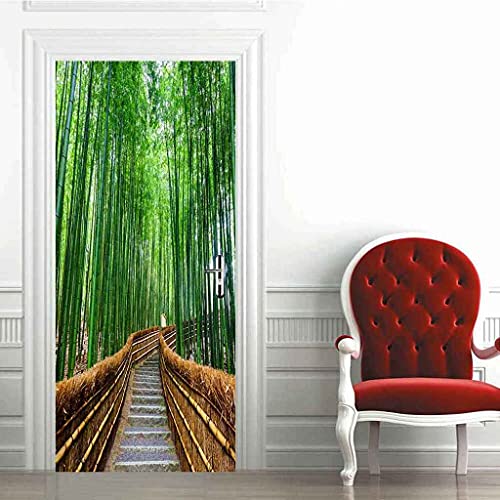 BARFPY Stickers De Porte Passerelle en bambou vert 3D Auto-Adhésif Amovible Moderne Art Poster Intérieure Décoration Trompe l'oeil autocollante pour Enfant...