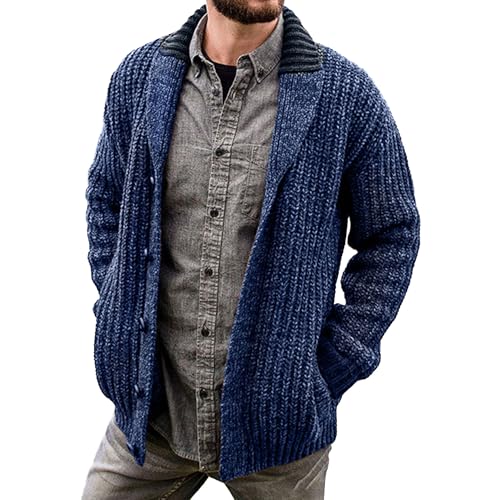 Men's Shawl Collar Button Cardigans Button up Slim Fit Cable Knit Sweater Loose Fit Long Sleeve Male Cardigan