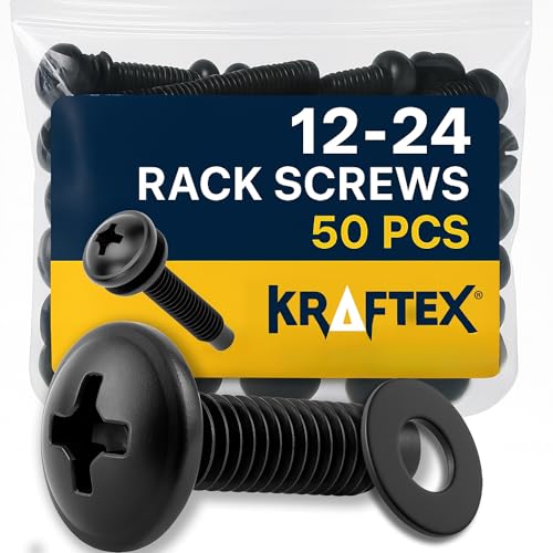12-24 Rack Screws [50pk] – Rack Mount Screws with Nylon Washers for Server, Network, and Audio Equipment