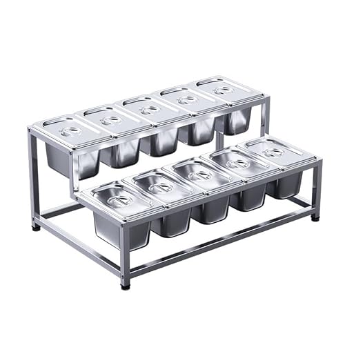WDSOPK Condiment Serving Container, Stainless Steel Countertop Holder Buffet Containers Commercial Spice Rack Set For Kitchen Buffet Catering (Silverb 55.5x37x26cm)