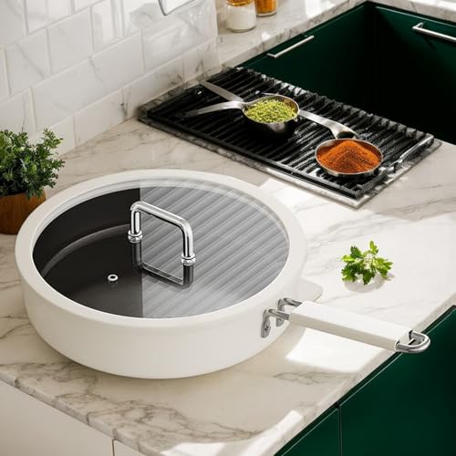 Frying Pans Nonstick Cooking Pan, Titanium Cookware, Ceramic Coating Skillet for Induction, Electric Stove, Oven Use, Essential Kitchen Supplies and Cooking Tools, 1.97 inches - immagine 3
