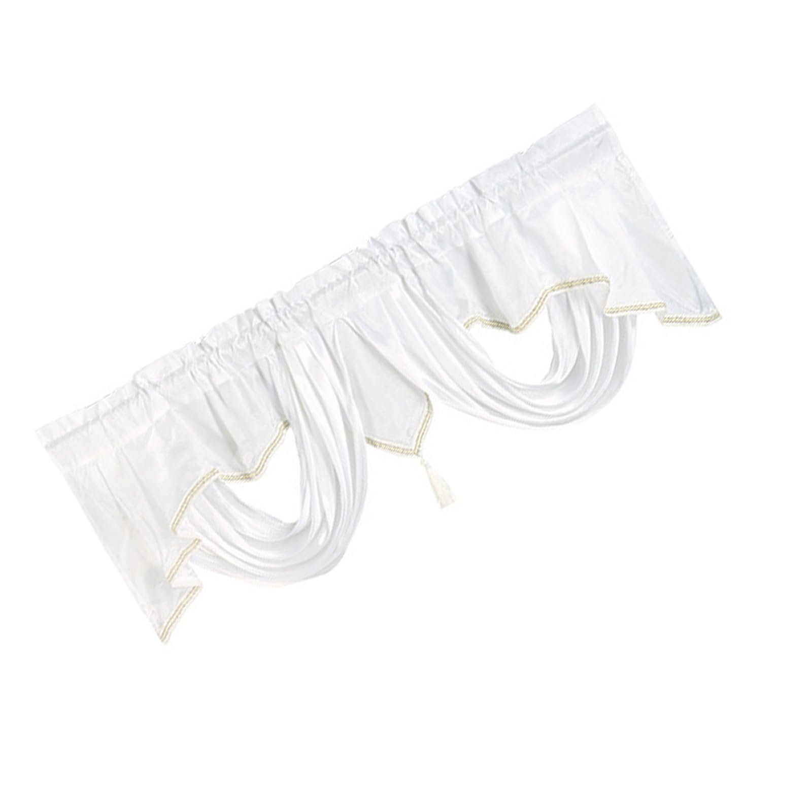 hogtnd Elegant Waterfall Valance Curtain with Wavy Design Pleated Window Curtain with Tassels for Bedroom Dining Room Home Decor Scalloped Valance