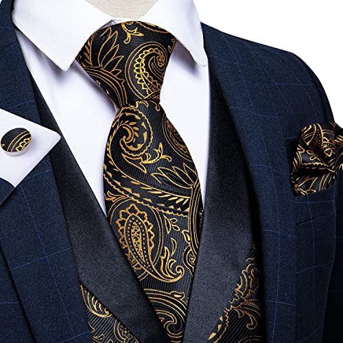 DiBanGu Paisley Suit Vest for Men Formal Vest and Tie Set with Pocket Square Cufflinks Wedding2