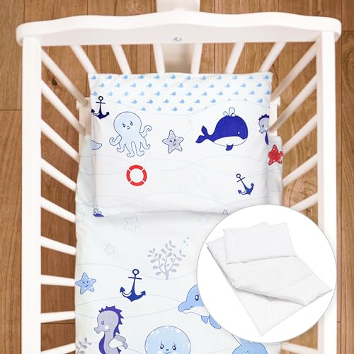 4 Piece Duvet Pillow Duvet Cover Pillowcase Baby 80x70 cm Bedding Set for Crib Bedside Crib or Travel Cot (Ocean Blue)