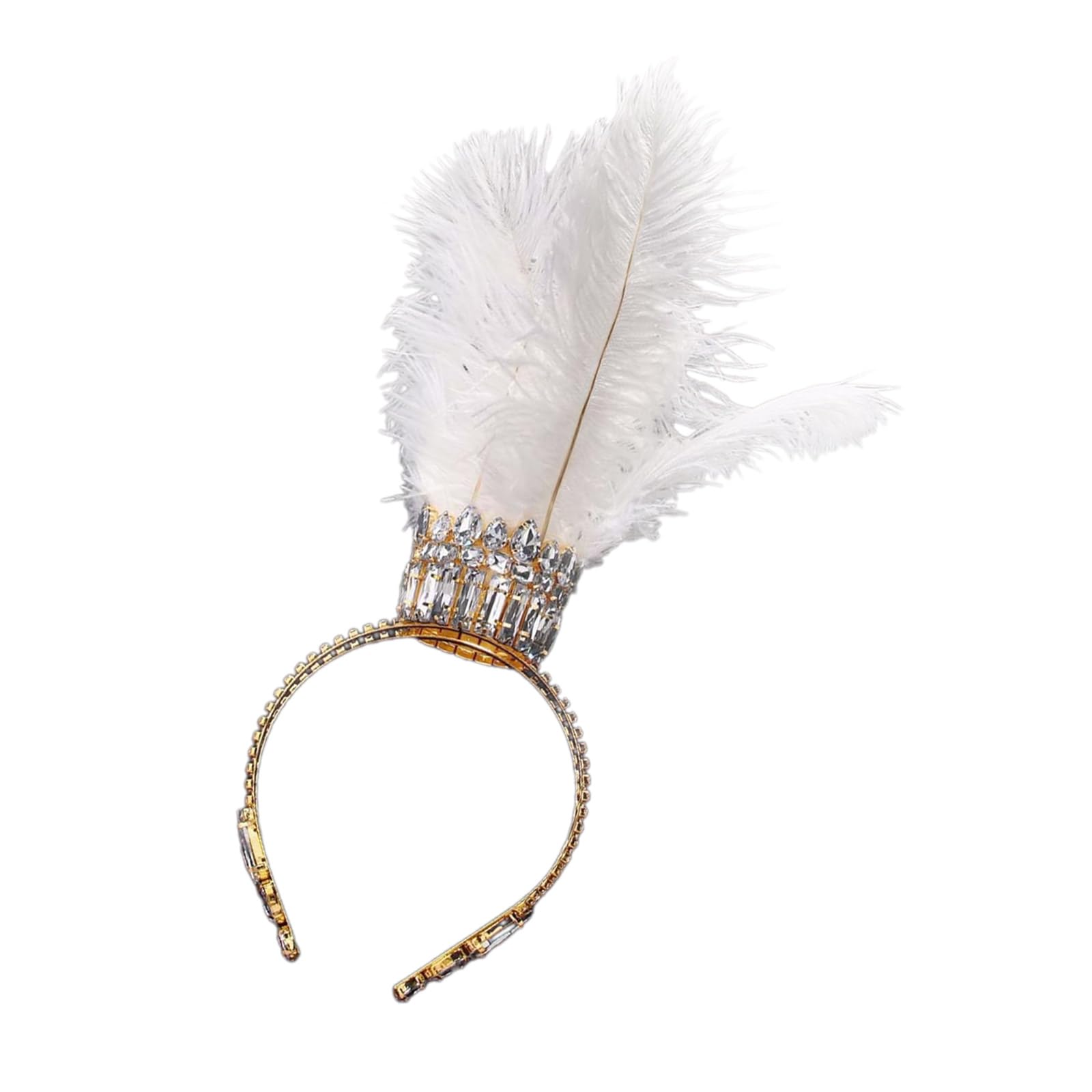 Elegante fascia per capelli con piume, con strass robusti, accessorio per capelli stravagante, portatile, accessorio per capelli da donna Trendyt