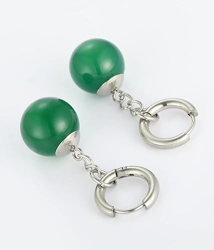 Vista 4 de Pendientes Potara de acero inoxidable y ágata con piedras preciosas naturales, hipoalergénicos y sin níquel