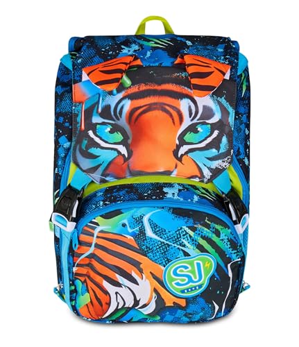SJ GANG STYLE JAM GANG Zaino Scuola Estensibile Big, Blu, Zaino con Divisorio Interno, Tasca Superiore con Orecchie in Peluche, Tasca per Borraccia, 24 L, Zaino Scuola Elementare, Bambino
