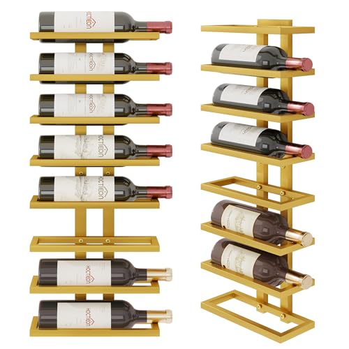 Hoctieon 8 Tier Wall Mount Wine Rack, Wall Racks for Wine Bottles Display and Storage, Hanging Bottle Organizer for Living Room, Kitchen, Wine Cellar, Bar, Yellow